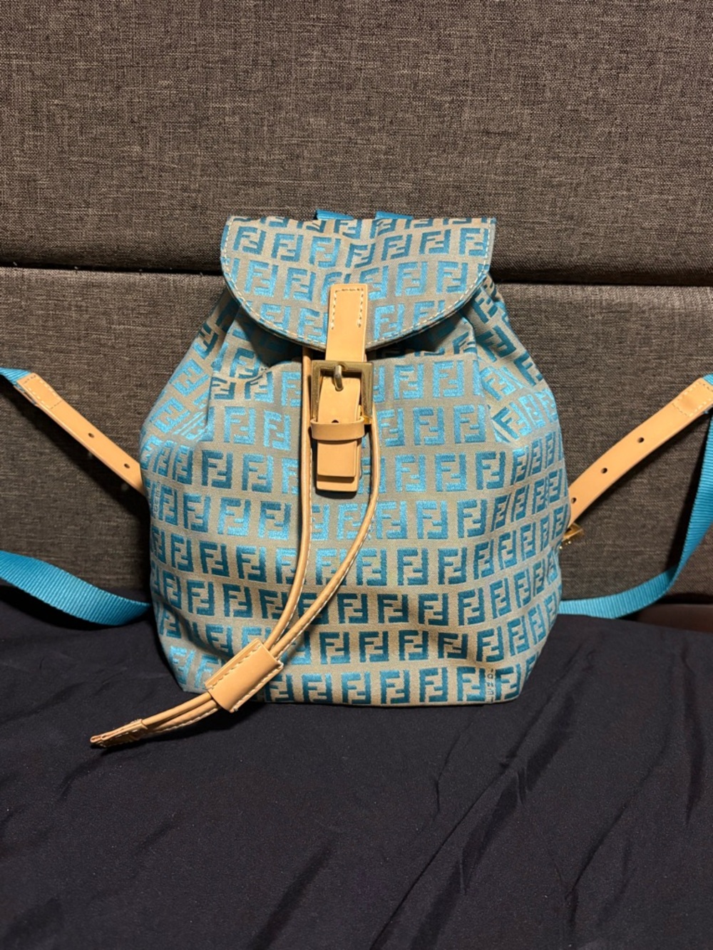 Fendi Vintage Turquoise Monogram Canvas Mini Backpack